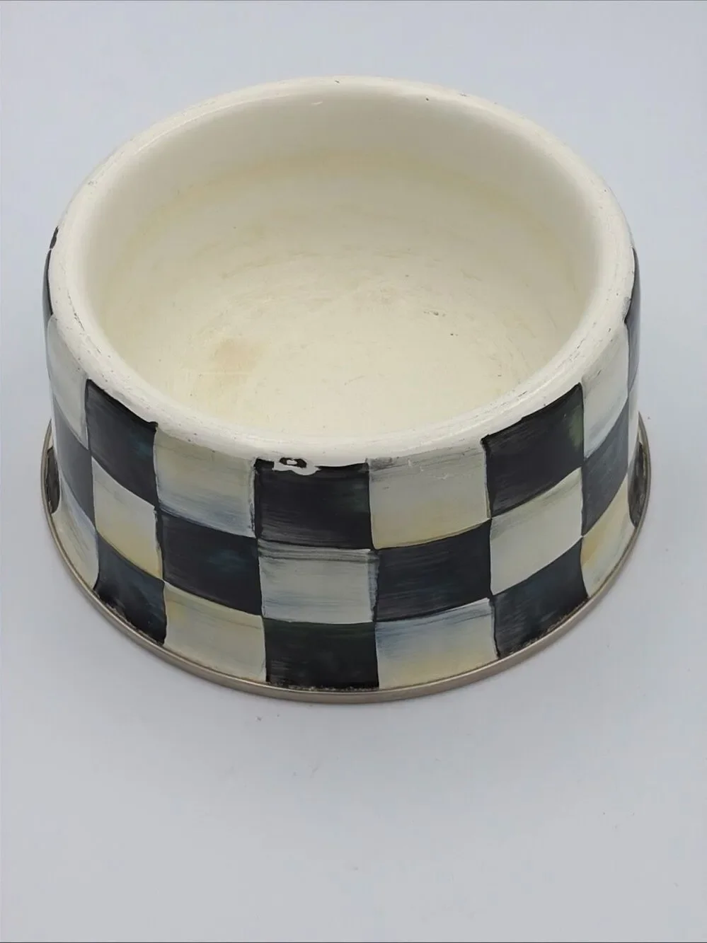 Mackenzie Childs Courtly Check Enamel Pet Dish EUC